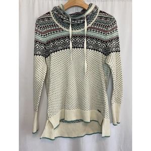 Eddie Bauer Wool Blend Icelandic Nordic Fair Isle Cowl Neck Pullover Sweater Med